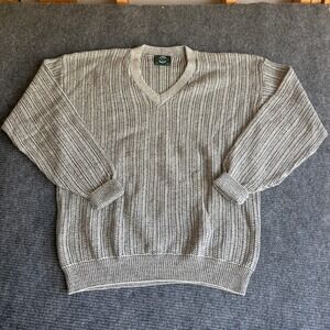 Vintage Jantzen Mens 2XL Tall V-Neck Ribbed Knit Sweater Gray Made in USA 90s